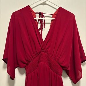 Wine Flutter Sleeve Maxi Dress